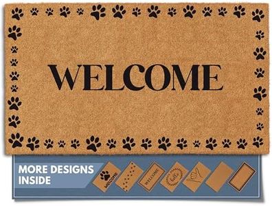 Barnyard Designs Natural Coco Coir Heavy Duty Backing Doormat - Large Cute Non-Slip Front Door Welcome Mat for Outside Entrance or Porch Entry, Brown (Welcome Paws / 17" x 30")