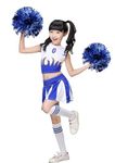 Cheerleader Costume High School Big Girls Pleated Skirt Set Cheer Outfit with Pom Poms(blue, 14-16)