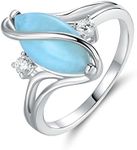 Barzel 18K White Gold Plated Oval Created Larimar Ring With Cubic Zirconia Accents (White Gold Larimar, 6)