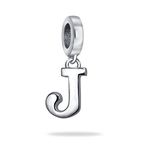 Personalized Gift Block Letter J Alphabet Initial Dangle Charm Bead For Women For Teen .925 Sterling Silver For European Bracelet