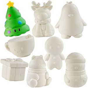 Paint Your Own DIY Christmas Jumbo Squishies -8 Different Designs - Paint or Marker Your Own Squishy Reindeer, Xmas Tree, Snowman & More- Holiday Party Activity Or Stocking Stuffer Gift (4-6" Ea Toy)