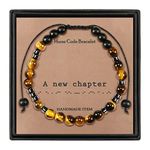 YELUWA Gift for Men Women A New Chapter Morse Code Bracelets for Women Men Girls Mothers Day Birthday Christmas Valentine Gifts Jewelry Cord Wrap Tiger Eye Bracelets with Black Mates Beads