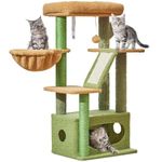 Taoqimiao Cat Tree, 98cm Cat Tower for Indoor Cats, Small Cat Tree Suitable for Kittens with Luxurious Cat Condo, Adjustable Basket and Luxurious Perch, Green MS029ST