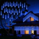 pinlo Meteor Shower Rain Lights, 8 Tube LED Waterproof Icicle Snow Fall Cascading Lights, Outdoor Rain Drop Lights for Holiday Party Garden Home Patio Birthday Tree Decoration (Blue)