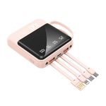 10000mAh Portable Cell Phone Charger with Built in Cables and Flashlight Power Bank External Battery Pack Compatible with iPhone Samsung Google LG iPad and More (Pink)