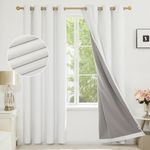 Deconovo Full Blackout Curtains Thermal Curtains, Bedroom Curtains 90 Drop, Faux Linen Eyelet Curtains for Living Room, 46 x 90 Inch(Width x Length), White,One Pair