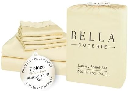Bella Coterie 7 Piece Luxury Bamboo Viscose Split King Size Sheet Set | 2 Fitted Sheets for Adjustable Beds | 100% Organically Grown | Cooling for Hot Sleepers | 4 Pillowcases [Lemonade]