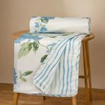 HUESLAND 100% Cotton Reversible Dohar Single Bed Cotton | Soft Cambric Weave, All Weather Light AC Blanket | 56 x 89 inches, Floral Fusion - Cream, Carolina Blue & Green