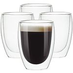 [4-Pack] Double-Wall Insulated Glass Coffee Mugs/Tea Cups, 12 Ounces, Double Walled Glasses Thermo Espresso