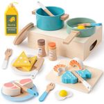 Wooden Kitchen Toys for Kids 19PCS Wooden Cookware Pots and Pans Set Cooking Toy with Play Dishes Play Food Wooden Kitchen Accessories Pretend Play Toy Educational Gift for Boys Girls 3 4 5 6 Years