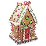 KPCB Gingerbread House Decorations - Prelit Gingerbread Decor 14 inches - Classic Christmas Village Figurines with Detailed Handcrafted Elements - Table Centerpiece Cookie Holiday Decor