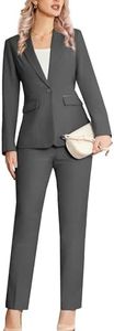 Kelyaa Women's 2 Piece Suit Notched Lapel One Button Slim Fit Business Office Work Tuxedo Blazer Pants Set Dark Grey