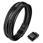 Speroto Mens Bracelet, Adjustable Mens Leather Bracelet with Stainless Steel Magnetic Clasp, Multi-Layer Braided Genuine Leather Bracelet for Men and Women (7.5", Black-rope B)