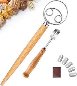 MIZOXY Danish Dough Whisk and Bread Lame Set - Stainless Steel Bread Flour Mixer with Bread Scoring Tool - Includes 5 Razor Sharp Blades and Leather Cover - Ideal for Baking Bread, Cake, and Pastry