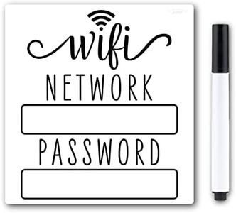 White & Black WiFi Password Sign Fridge Magnet, Wifi Sign with Black Wet Erase Pen, Magnetic Wifi Password Sign for Home, Portable Wifi Sign for Guests, Airbnb Essentials for Hosts, 4.75x5.0 inch