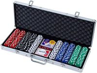 500pcs Poker Chips Set, Casino Betting Chip Case Party Carry Bag Dice Sets Playing Cards Number Accessories for Games Night, with 5 Dices 3 Buttons Aluminum Cases