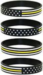 Thin Gold-Yellow Line American Flag Silicone Stretchable Bracelet 4-Pack - Emergency Dispatcher, Tow Truck Driver, Security Guard