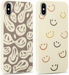 RUMDEY 2 Pack Happy Smiles Face for iPhone X/XS 5.8 Inch Phone Case,Aesthetic Cute Smile Design Cases Soft Silicone Slim TPU Shockproof Protective Bumper Cover for Women Men Girls-Kawaii