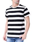 Funny World Mens Black and White Striped Shirt Crewneck Short Sleeve Casual T-Shirts XL