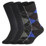 BONANGEL Merino Wool Socks for Men,Mens Thin Wool Socks,Winter Therminal Wool Dress Socks,Black Crew Socks, 4pairs-2black+argyle, 6-12