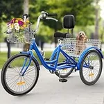 YITAHOME Adult Tricycle, 26 Inch 3 Wheel Bikes, 7 Speed Trike Bike with Shimano Shifting for Adults with Removable Baskets, Cruiser Bike for Seniors Women Men Shopping Picnic Outdoor Sports, Blue