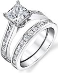 (J 1/2) - Ultimate Metals Co. Sterling Silver Princess Cut Bridal Set Engagement Wedding Ring Bands with Cubic Zirconia