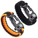 Paracord Survival Bracelet, 2 Pack Paracord Survival Equipment Military Survival Kit with Compass Fire Starter Whistle Paracord Bracelets Compass survival bracelet paracord Army Hiking Accessories