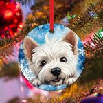 WoGuangis Ornament - West Highland White Terrier Ornament Xmas Keepsake Ceramic Decoration Cute Funny Peeking Dog Puppy Christmas Tree Hanging Ornament Dog Owner Gift Xmas Tree Decorations