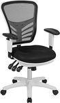 Flash Furniture Mid-Back Black Mesh Multifunction Executive Swivel Ergonomic Office Chair with Adjustable Arms and White Frame