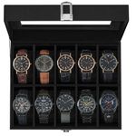 SONGMICS Watch Box, 10-Slot Watch Case, Watch Box Organizer Black Synthetic Leather, Black Lining UJWB010B02