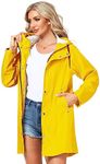 UNIQUEBELLA Raincoat for Women Outdoor Hooded Jacket Rain Jackets Waterproof Breathable Windbreaker-Yellow