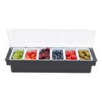 Black Plastic Condiment Caddy - Bar Condiment Organizer - 6 Compartments - 19 1/2" x 6 1/4" x 3 3/4" - 1ct Box - Bar Lux - Restaurantware
