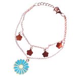 Rack Jack Daisy Floral Charms Bracelet Adjustable Free Size Stylish Fashion Jewellery Gifts for Girls and Women - Rose Gold Plated (Blue)