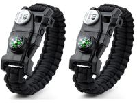 Galaxy 21 in 1 Survival Bracelet, Paracord Emergency Outdoor Sports Wristband Kit Waterproof Compass, SOS LED Light, Thermometer, Rescue Whistle, Fire Starter. Multi 21 Tools (Black 2 Pc)