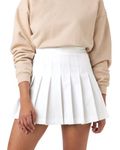 SCKTOO Womens Girl High Waisted Pleated Tennis Skirt School A-Line Skater Skirts with Lining Shorts (White,Small)