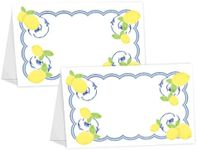 Capri Lemon Buffet Cards Place Cards - 12 Lemon Table Tents - Lemon Place Cards - Lemon Decorations - Blue Tile Party Decorations - Lemon Party Supplies - Blue Tile Party Decorations - Table Tents