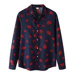 biJerou Turn-Down Print Collar Men's Tops Casual Long Lipstick Sleeve Button Shirt Men Shirts Mens 3D Printed Casual Holiday Graphic Shirts Print Casual Regular Fit Mens Funky Cool Shirt Navy