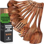 Wooden Spoons for Cooking, Kitchen Utensil Set, 10 Pcs Cooking Utensils Set for Nonstick Pans & Cookware – Study Teak Wood, Lightweight & Heat Resistant