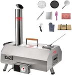 12-Inch Automatic Rotatable Pizza Ovens, Portable Stainless Steel Wood Fired Pizza Oven Pizza Maker with Built-in Thermometer Pizza Cutter Carry Bag