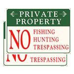 2Pack Private Property No Fishing No Hunting No Trespassing Signs 10x14 Inch Private Property Sign No Tresspass Alert Signs Aluminum Waterproof UV Protected Signs