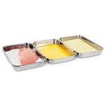 Navaris Breading Trays Set - Toaster Oven Pan - 3 Stainless Steel Trays for Food - Stainless Steel Tray for Bread Crumb Dishes, Panko, Schnitzel - Breading Tray for Fish and Meat