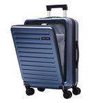 TydeCkare 20 Inch Carrry On Luggage with Front Zipper Pocket, 45L, Lightweight ABS+PC Hardshell Suitcase with TSA Lock & Spinner Silent Wheels, Convenient for Business Trips, Ice Blue