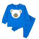 Real Basics Cotton Fleece Clothing Sets For Boys & Girls - Unisex Winter Clothing Sets Full Sleeve T-Shirt & Pant ( Blue Polar Bear, 18 Months-24 Months )