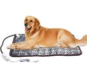 XXL Heating Pad for Large Dog Bed Outdoor Indoor House,Electric Heating Mat for Dog House Crate Pad for Small Medium Pet Cat Puppy Waterproof Easy Clean Long Chew Proof Cord Gray,34"x21",28-50W (Grey-Rose)