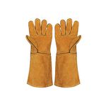 FZTEY High Temperature Gloves, Stove, Fireplace Welders Ultimate Thermal Fire, Cut, Knife Resistant Safety Work Protective Leather Gauntlets For BQQ, Welding, Oven, Grill, Mig Gardening (Yellow)