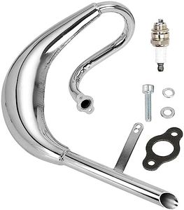 FVRITO Performance Chrome Exhaust Muffler Expansion Chamber Pipe Silencer Gasket for 2 Stroke 50cc 66cc 80cc 100cc Engine Gas Motorized Bicycle Motor Bike Silver