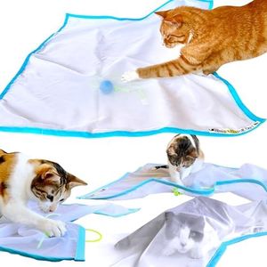 Sheer Fun For Cats, Interactive cat Toy, Made in USA, Stimulate Hunting Instincts for Your cat, Versatile, Quiet, Crinkle Edges, Cats, Kittens, playmat, Bed, Hide and Seek, Blue and White, 32"x18"