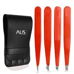 Alis Tweezers Set - Professional Stainless Steel Tweezers for Facial Hair | Eyebrows, Splinter and Ingrown Hair Removal Scissor Best Precision Tweezers Kit With Case (BLOOD RED TWEEZER SET OF 1)