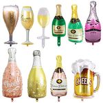 10pcs Party Aluminum Balloon, Self-Sealing Champagne Balloon, Resuable Large Wine Bottle Balloon, Beer Foil Ballons for Birthday Wedding Engagement Celebration Party Decoration