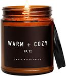 Sweet Water Decor Warm and Cozy Candle | Pine, Orange, Cinnamon, and Fir Balsam Winter Scented Soy Candles for Home | 9oz Amber Jar with Black Lid, 40 Hour Burn Time, Made in the USA